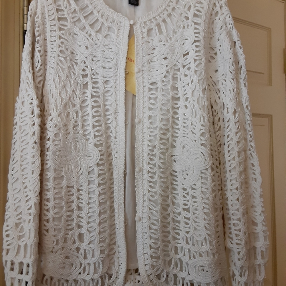 Dialogue Crocheted Cardigan Sweater Jacket Sz M